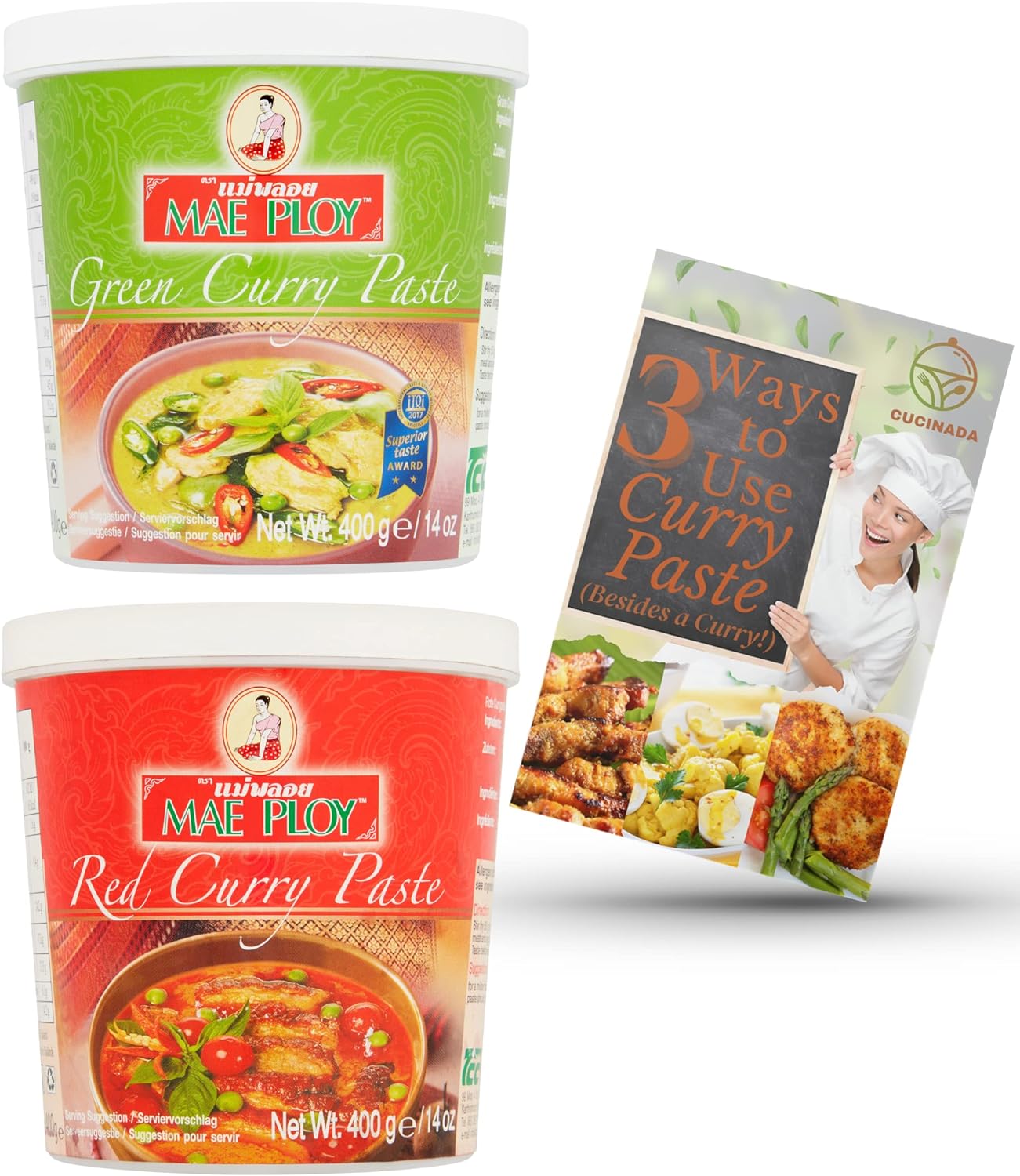 Mae Ploy Green & Red Curry Paste (400 g x 2) with Recipe Leaflet