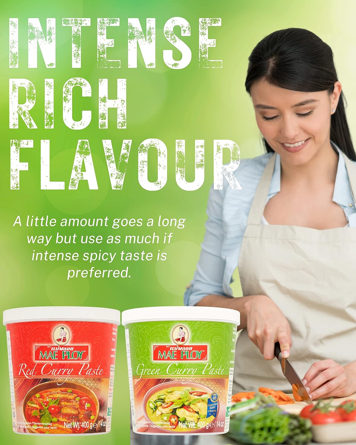 Mae Ploy Green & Red Curry Paste (400 g x 2) with Recipe Leaflet