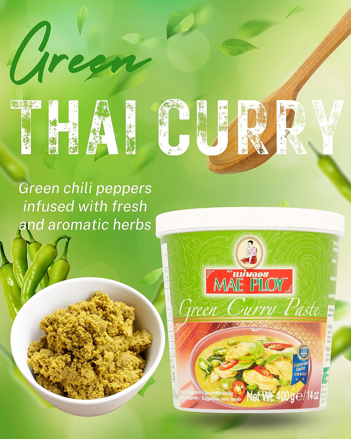 Mae Ploy Green & Red Curry Paste (400 g x 2) with Recipe Leaflet