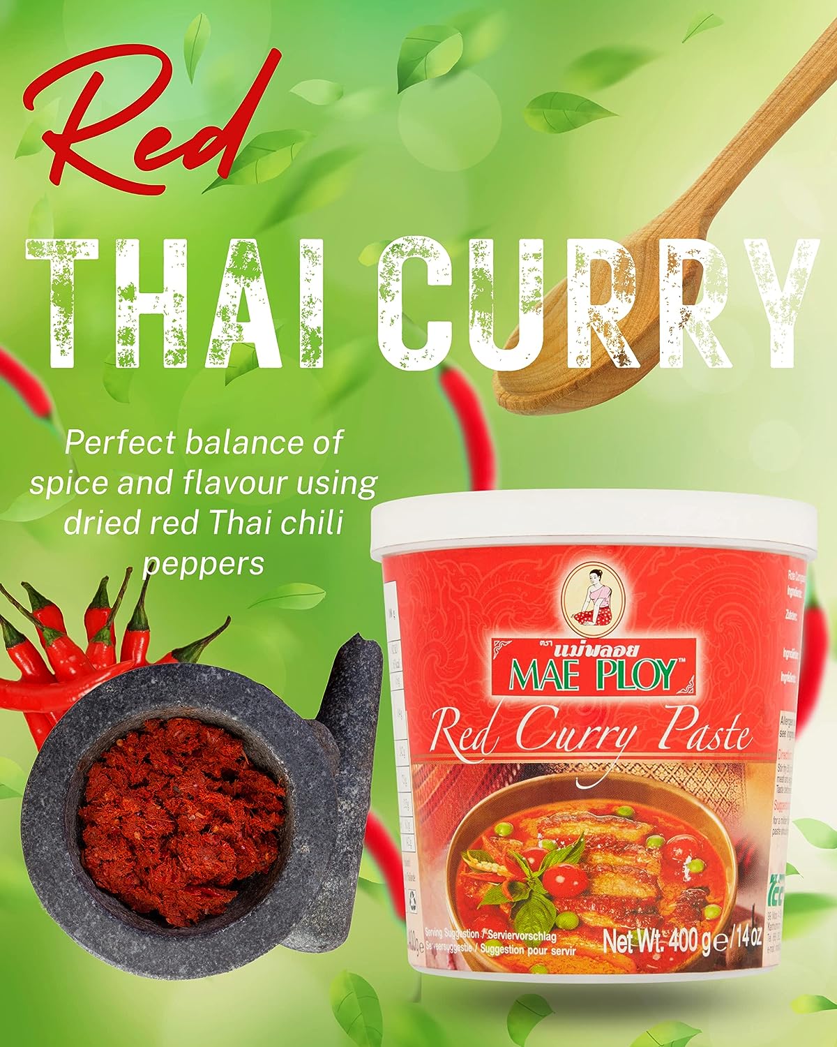 Mae Ploy Green & Red Curry Paste (400 g x 2) with Recipe Leaflet