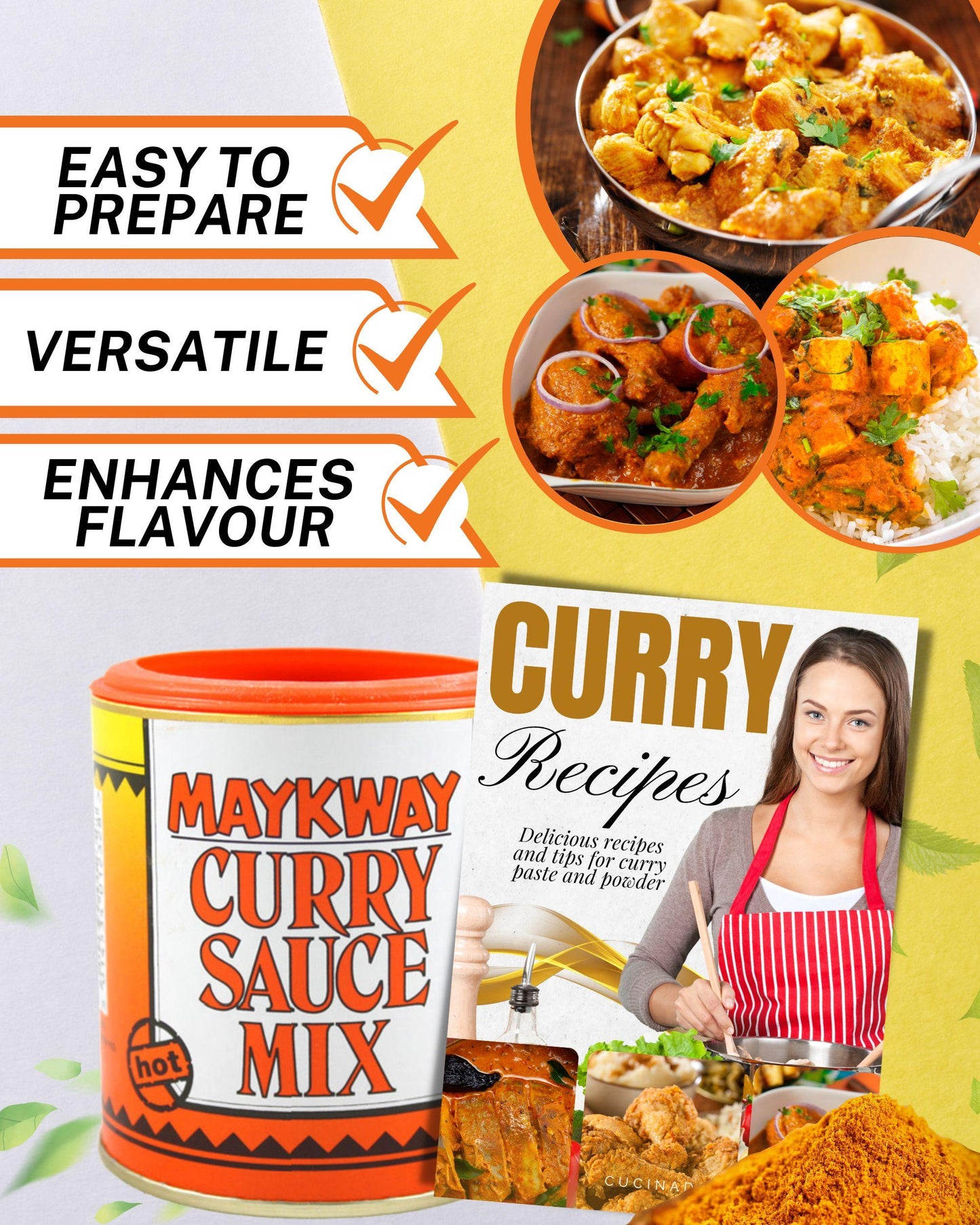Maykway Curry Sauce Mix Hot (170 g x 3) with Curry Recipe Leaflet