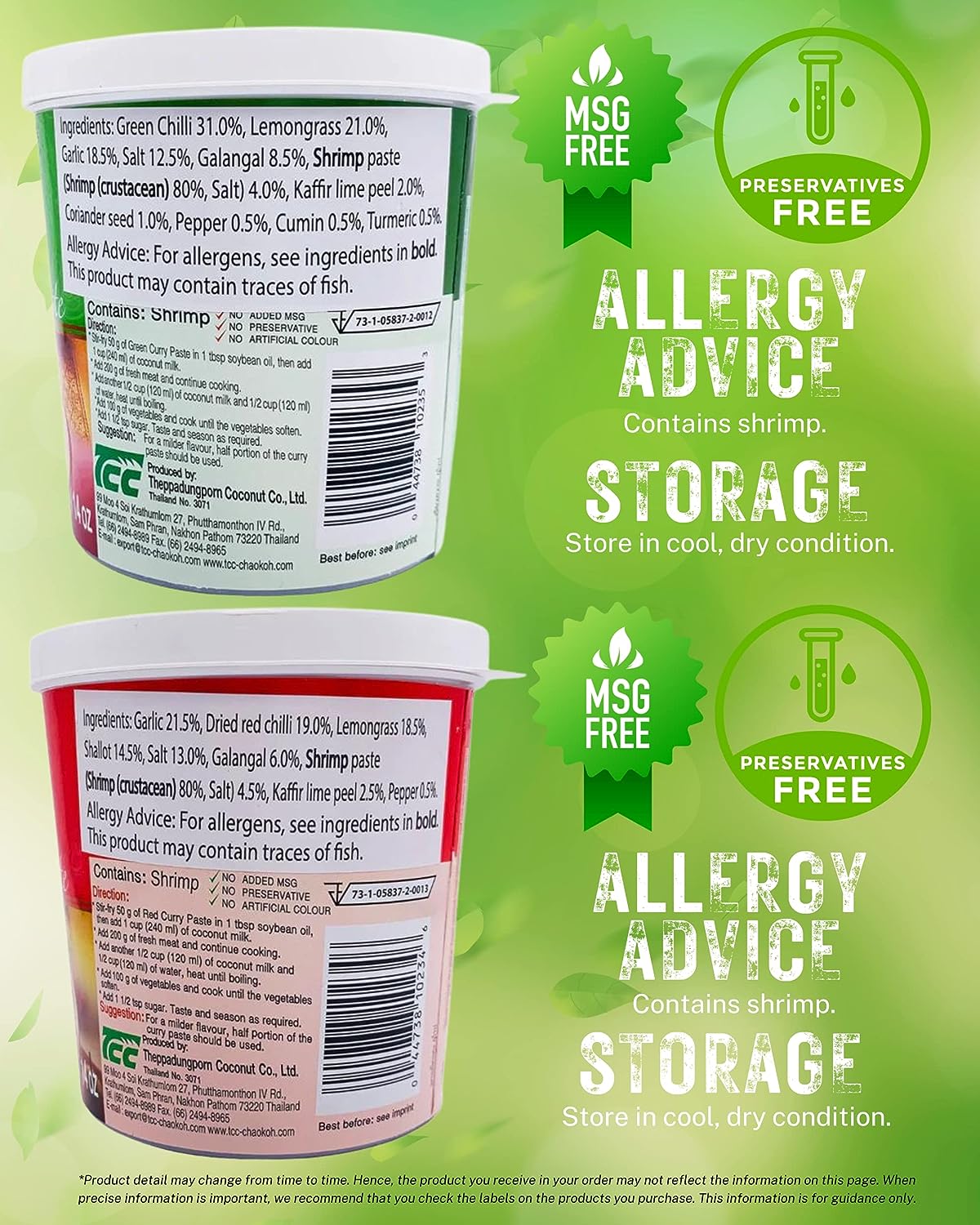 Mae Ploy Green & Red Curry Paste (400 g x 2) with Recipe Leaflet
