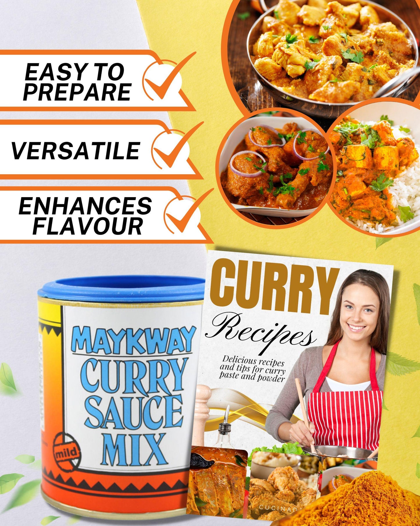 Maykway Curry Sauce Mix Mild (170 g x 3) with Curry Recipe Leaflet