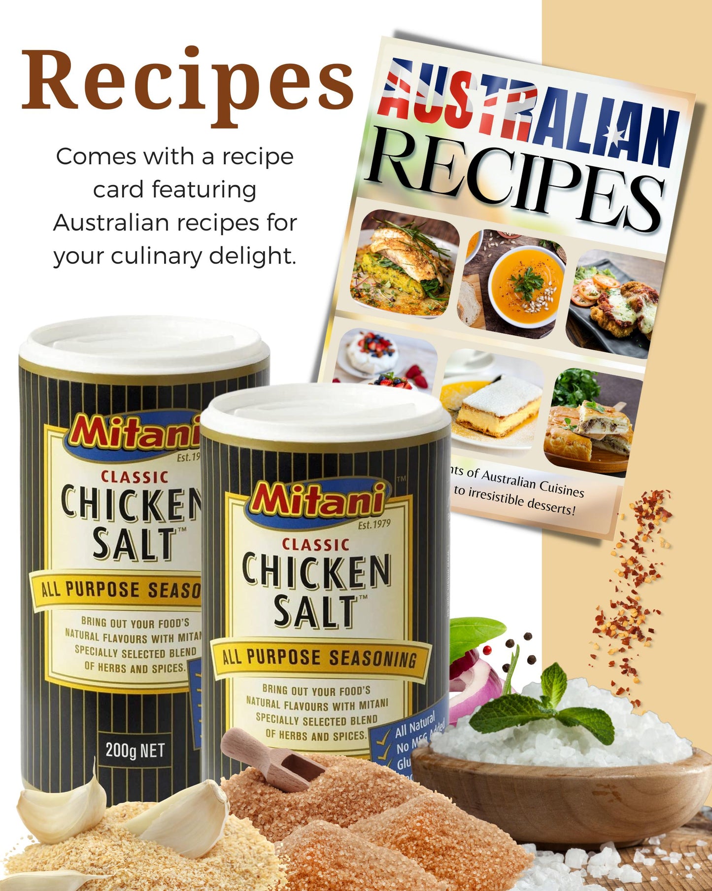 Mitani Chicken Salt Bundle 200 g x 2 with Australian Food Recipe Card
