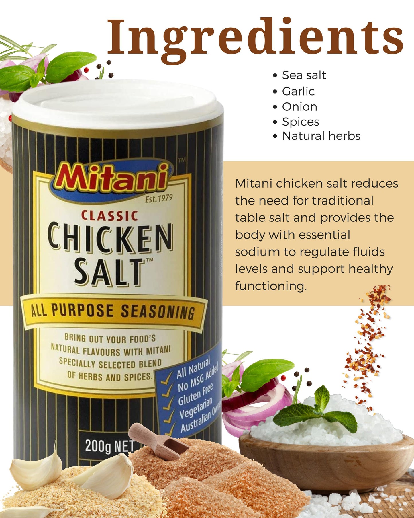 Mitani Chicken Salt Bundle 200 g x 2 with Australian Food Recipe Card