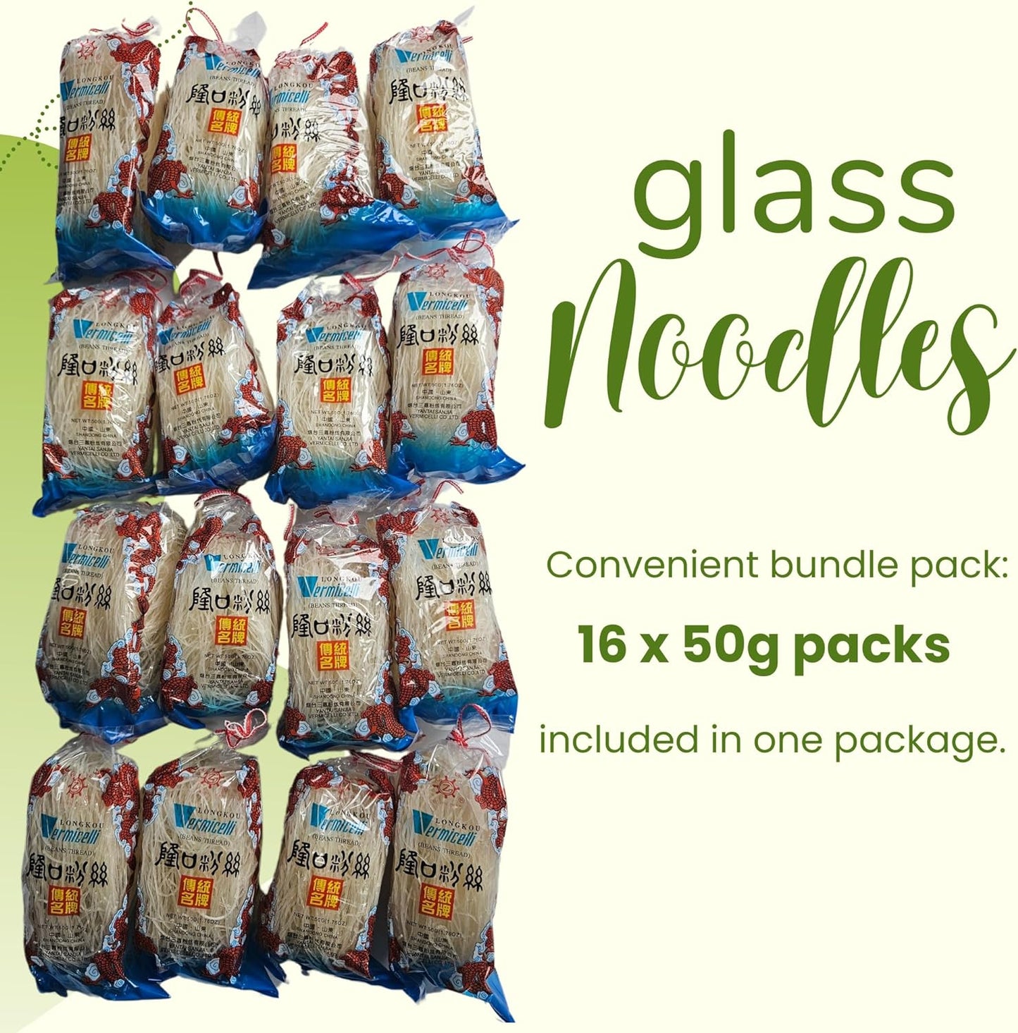 Vermicelli Glass Noodles 50 g x 16 | Longkou Mung Beans Thread Noodles