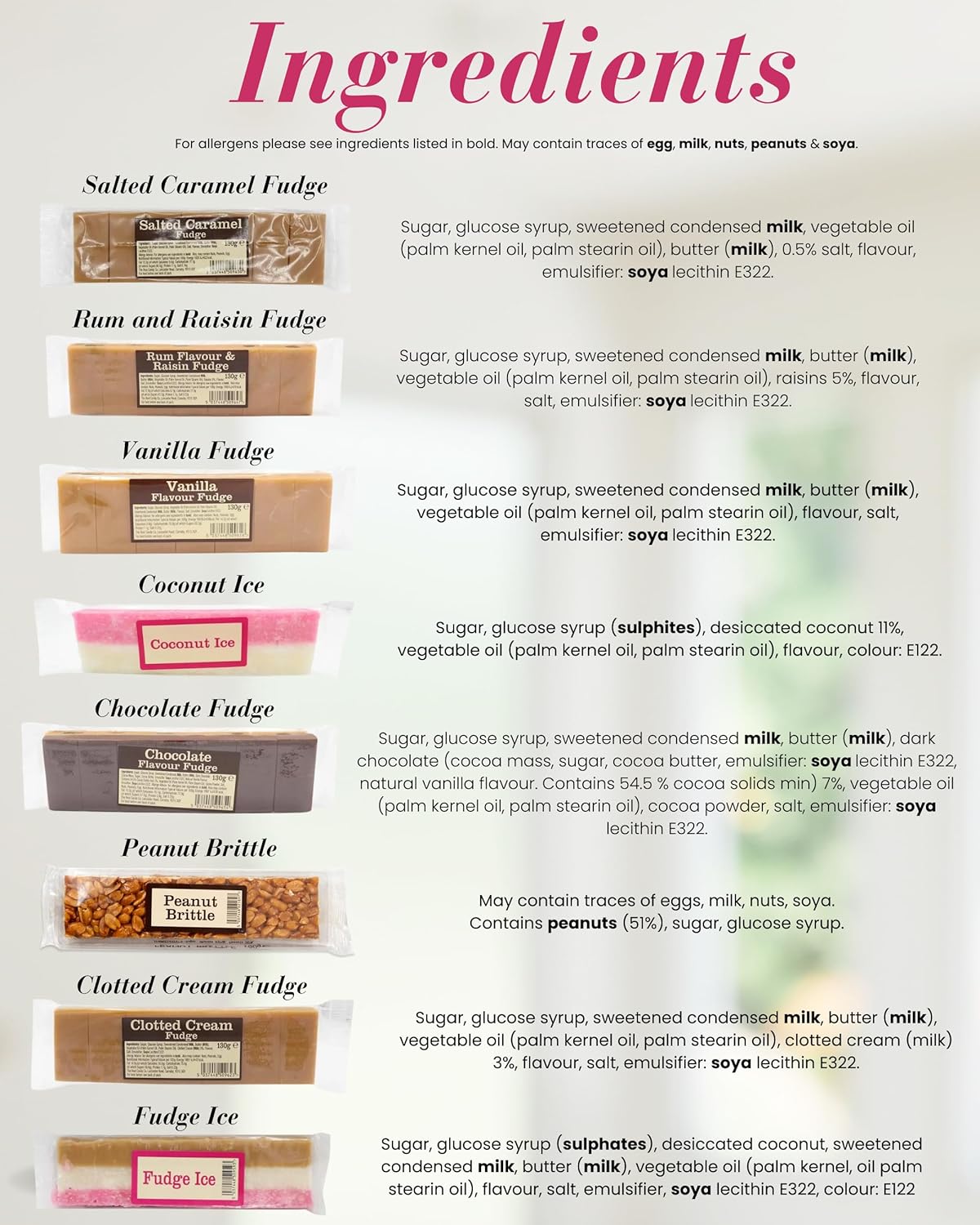Fudge Gift Set 8 Snack Bars | 5 Fudge Bars Plus 3 More (Fudge Ice, Coconut Ice & Peanut Brittle) (100 g - 130 g)