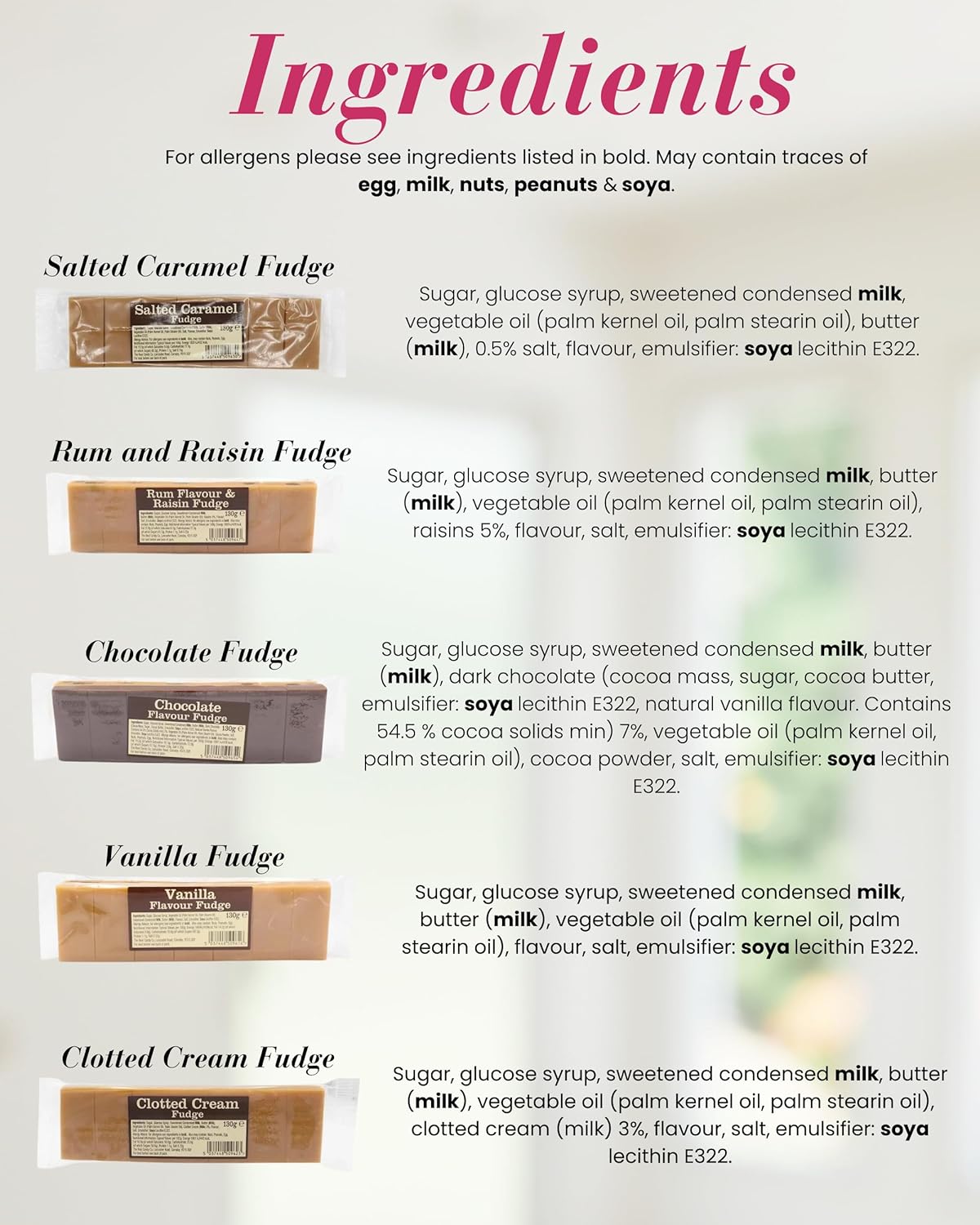 Fudge Gift Set 5 Snack Bars | Salted Caramel Fudge, Rum and Raisin Fudge, Chocolate, Vanilla, and Clotted Cream Fudge (130 g Each)