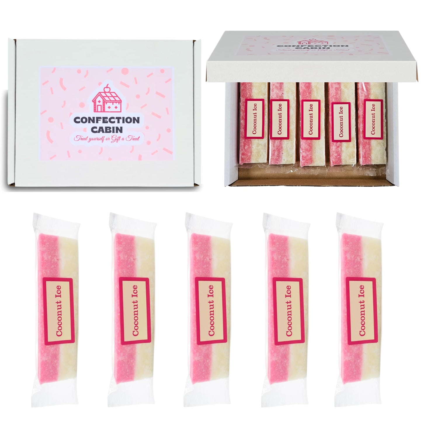 Coconut Ice Bars Set - Selection Box 5 x 130g | Fudge Gift Box