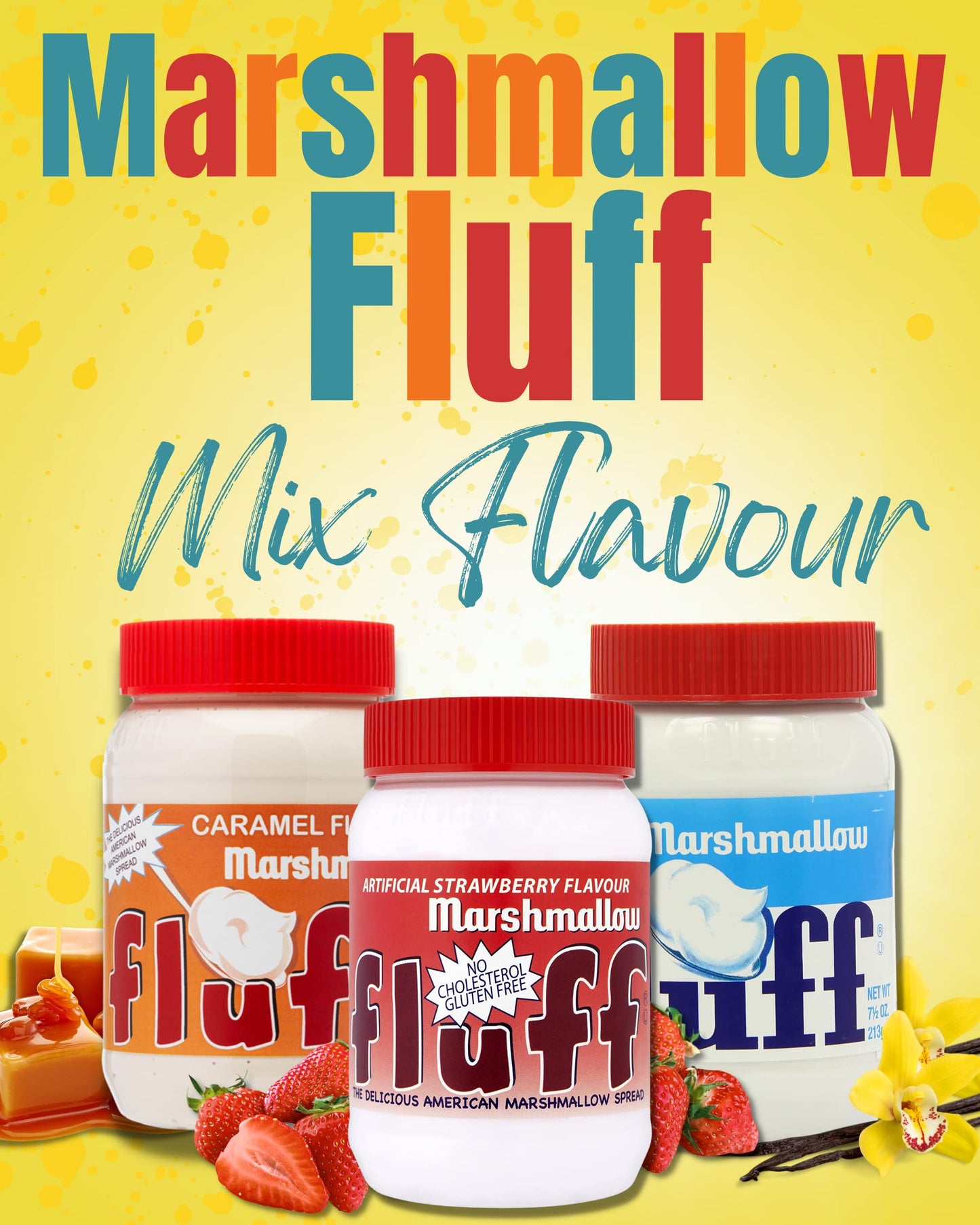 Marshmallow Fluff 213 g | Original, Caramel, & Strawberry Flavours | Gluten-Free & Vegetarian