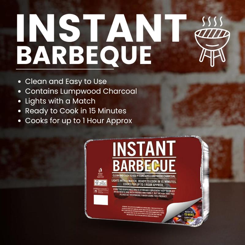 Instant Barbecue Disposable with Lumpwood Charcoal | Ready to Cook in 15 Minutes, Cooks for up to 1 Hour