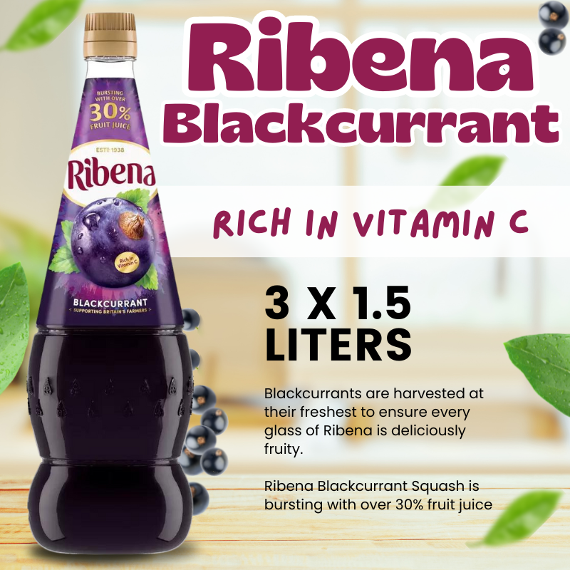 Ribena Blackcurrant Squash 1.5 L x 3 | Rich in Vitamin C