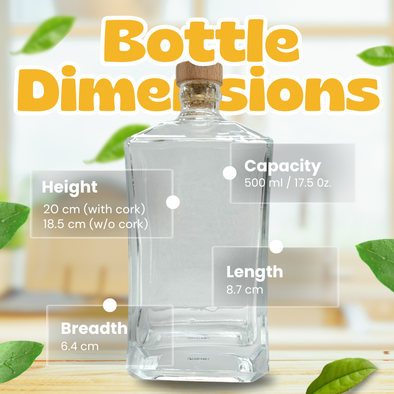 Glass Bottle with Cork Lid 500 ml (17.5 oz) | Ideal For Storage, Decor, Gifting