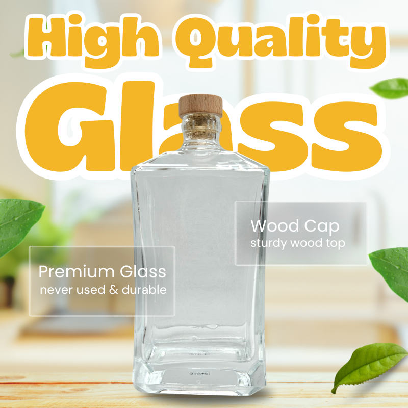 Glass Bottle with Cork Lid 500 ml (17.5 oz) | Ideal For Storage, Decor, Gifting