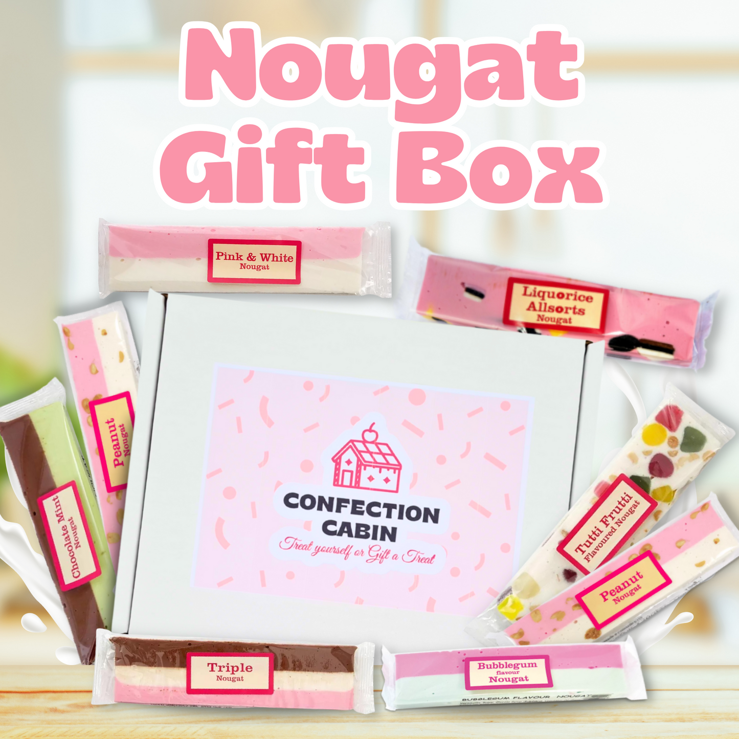 Nougat Gift Box | Selection of 7 Flavours (7 Bars) + 1 Bar (Random Flavour) | Individually Wrapped Nougat Sweets 130 g Each | Gift for All