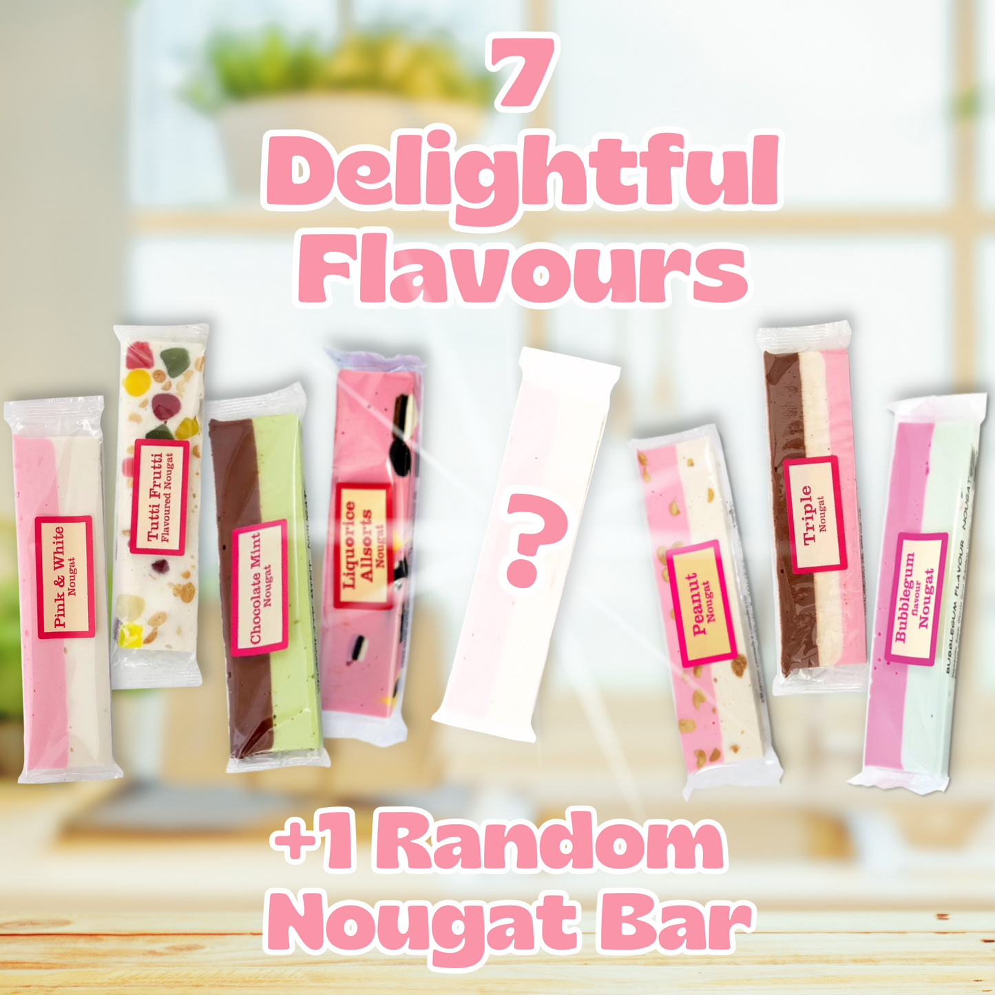 Nougat Gift Box | Selection of 7 Flavours (7 Bars) + 1 Bar (Random Flavour) | Individually Wrapped Nougat Sweets 130 g Each | Gift for All
