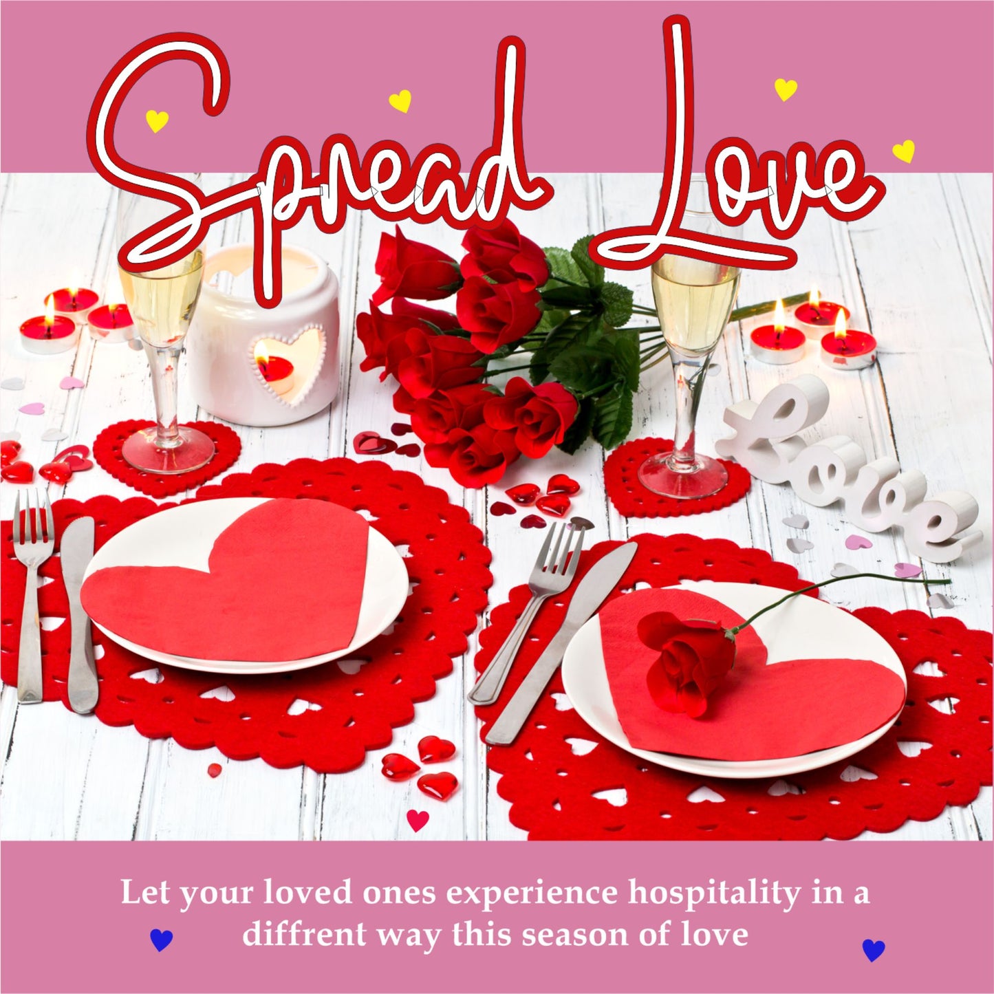 Valentines Day Romantic Table Decoration Kit | Includes Artificial Rose, Rose Petals, Heart-Shaped Plates, Tealights, and More