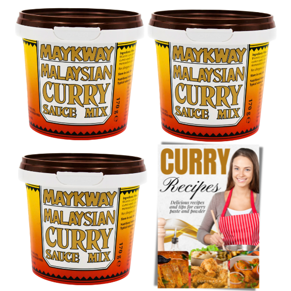 Maykway Curry Sauce Mix Malaysian (170 g x 3) with Curry Recipe Leaflet