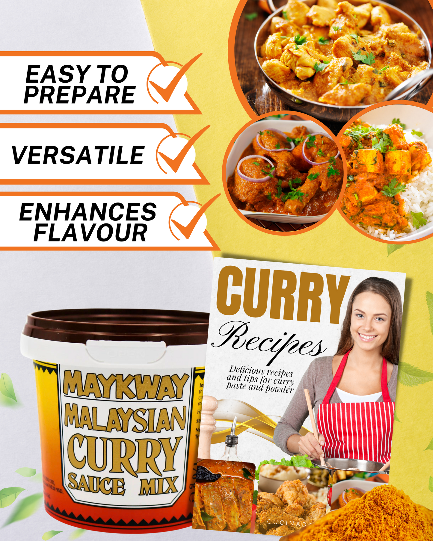 Maykway Curry Sauce Mix Malaysian (170 g x 3) with Curry Recipe Leaflet