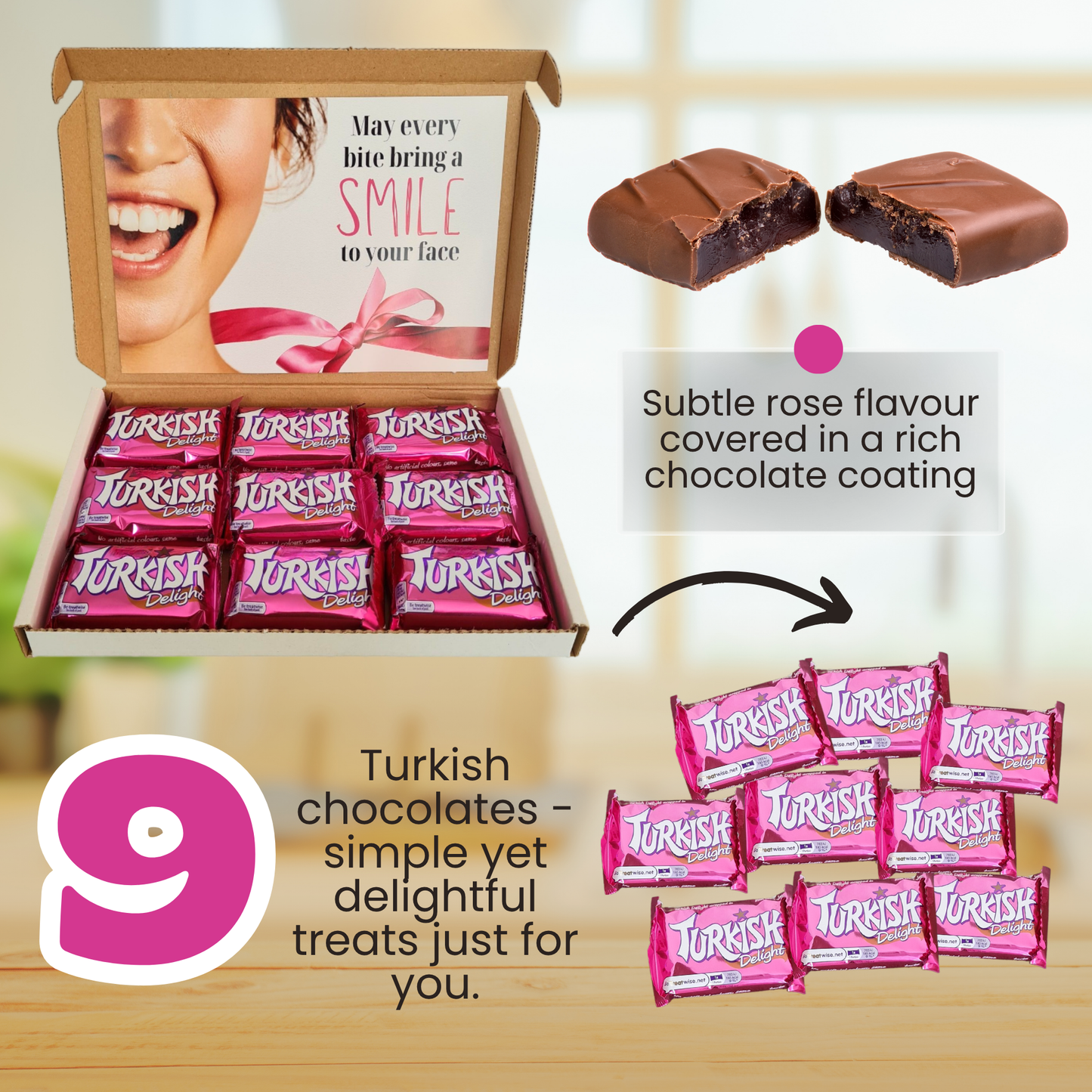 Turkish Delight Gift Box | Frys Turkish Delight Chocolate (9 x 51g) | Turkish Delight Hamper for Birthdays, Special Occasion