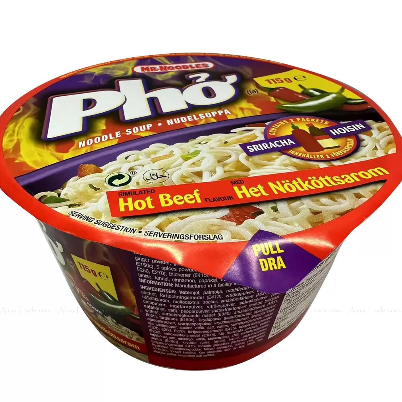 Mr. Noodles Pho Hot Beef Bowl Noodle Soup 115 g x 12