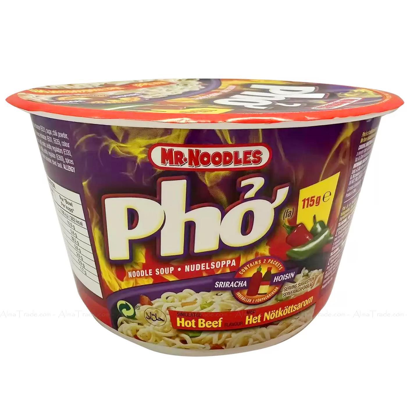 Mr. Noodles Pho Hot Beef Bowl Noodle Soup 115 g x 12