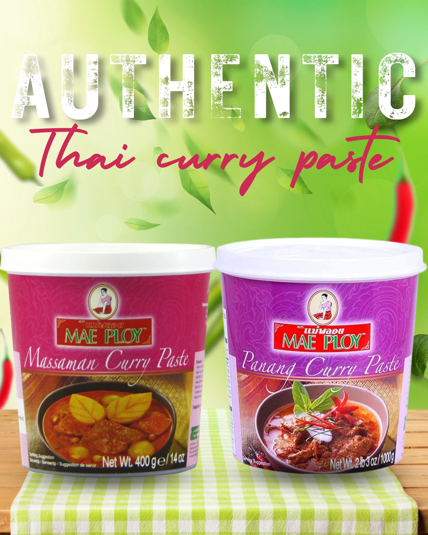 Mae Ploy Massaman and Panang Curry Paste (400 g x 2) with Curry Recipe Leaflet