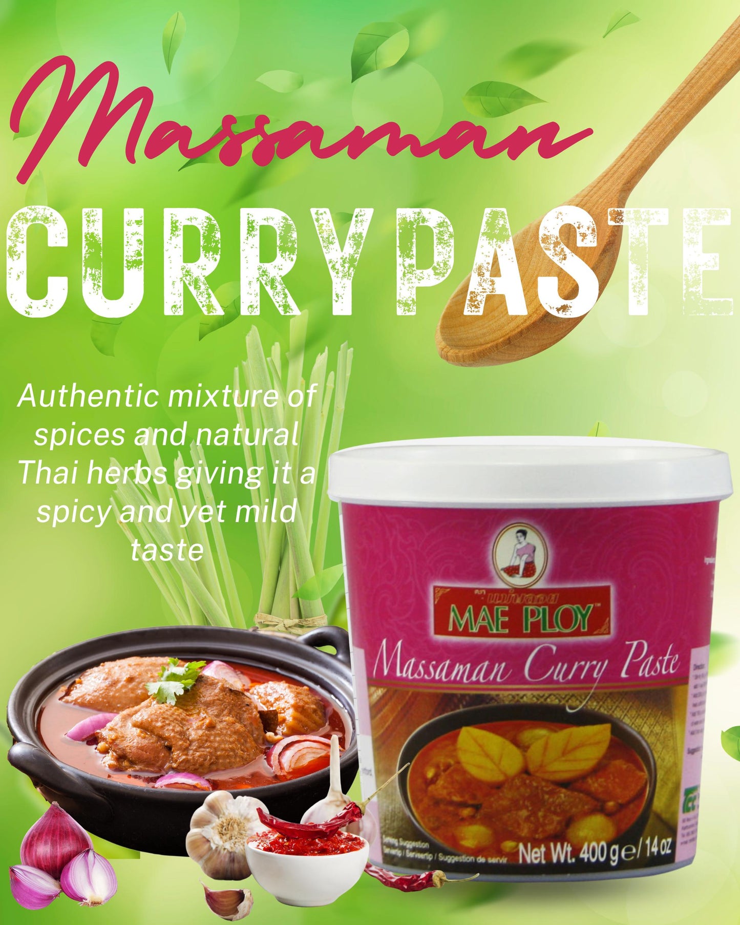 Mae Ploy Massaman and Panang Curry Paste (400 g x 2) with Curry Recipe Leaflet