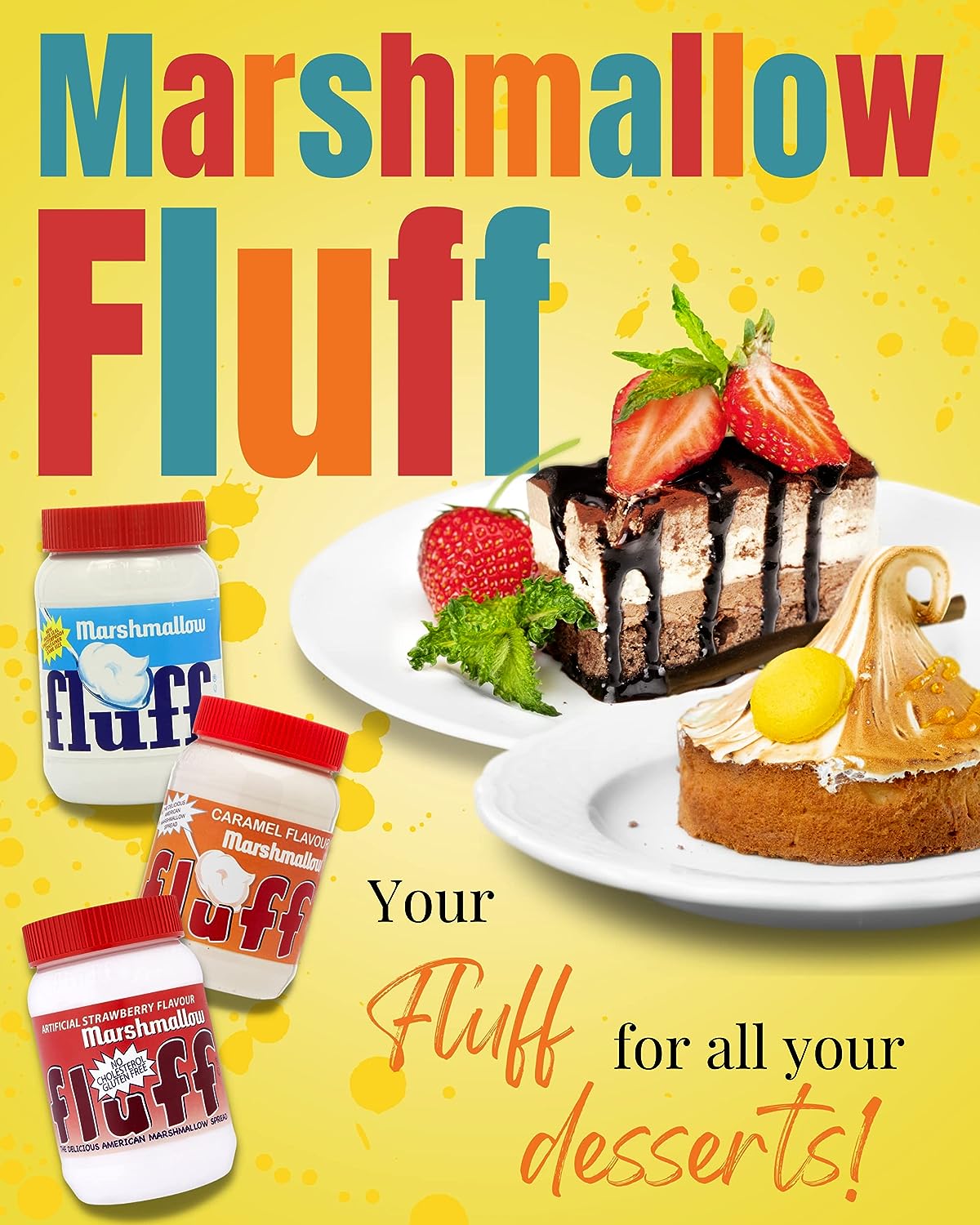 Marshmallow Fluff Mix Flavour (Vanilla, Caramel, and Strawberry) with Card Recipe 213 g x 3