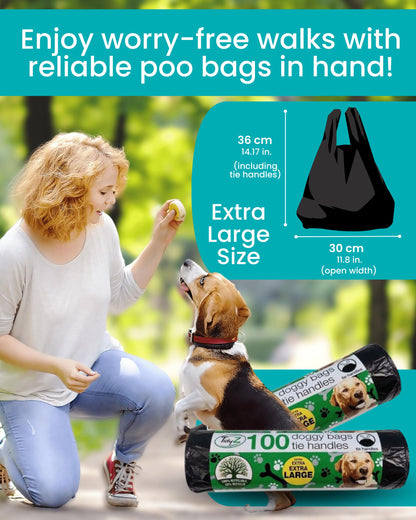 Tidyz Doggy Poop Bags with Tie Handles and Dog Health Tips Leaflet 4 Packs x 100 (30 cm x 36 cm)