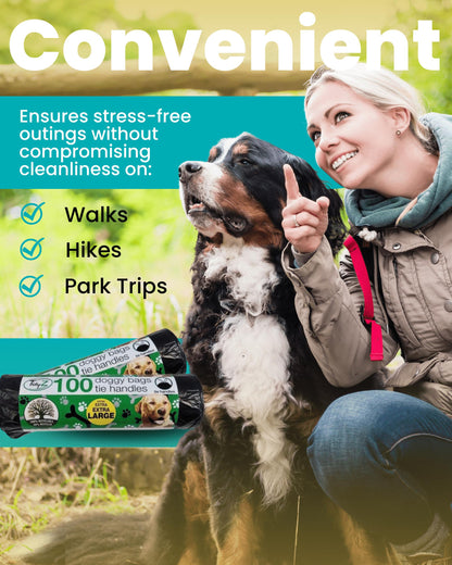 Tidyz Doggy Poop Bags with Tie Handles and Dog Health Tips Leaflet 4 Packs x 100 (30 cm x 36 cm)