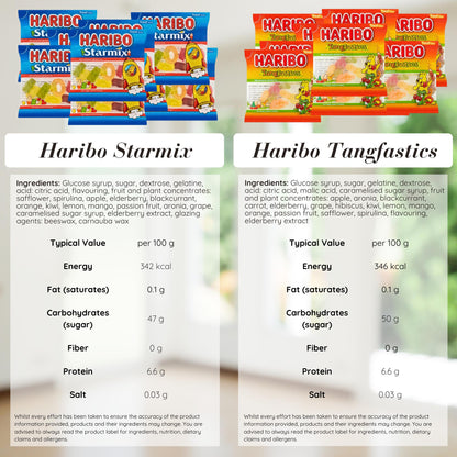 Haribo Sweets Multipack Gift Box | 40 Mixed Haribo Mini Bags (10 each of Starmix, Supermix, Giant Strawbs, Tangfastics) | Candy Snack
