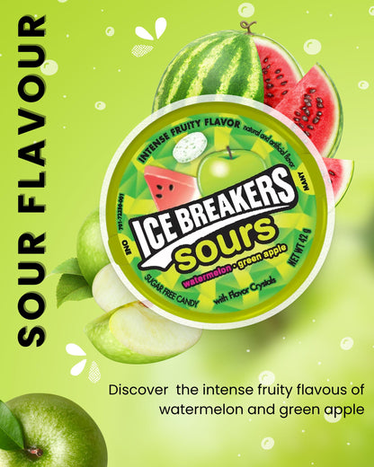 Ice Breakers Sour Sweets Gift Box 42 g x 4 | Watermelon & Green Apple and Wild Berry (Strawberry and Mixed Berry) | Sugar Free