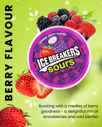 Ice Breakers Sour Sweets Gift Box 42 g x 4 | Watermelon & Green Apple and Wild Berry (Strawberry and Mixed Berry) | Sugar Free