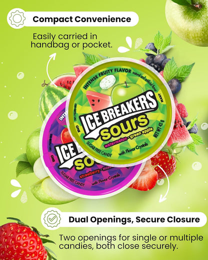 Ice Breakers Sour Sweets Gift Box 42 g x 4 | Watermelon & Green Apple and Wild Berry (Strawberry and Mixed Berry) | Sugar Free