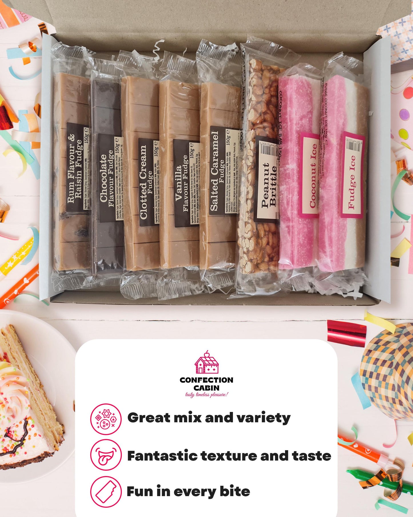Fudge Gift Set 8 Snack Bars | 5 Fudge Bars Plus 3 More (Fudge Ice, Coconut Ice & Peanut Brittle) (100 g - 130 g)