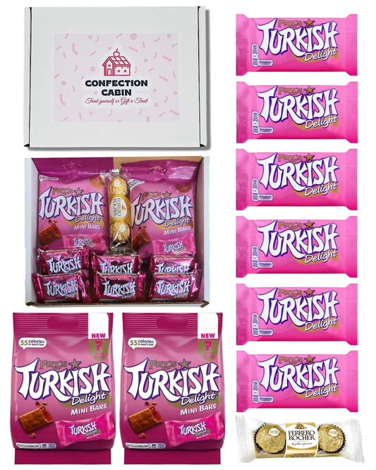 Turkish Delight Gift Box | Turkish Delight Chocolate (6 x 51g) and Mini Bars (2 x 7 pack 105g) with Ferrero Rocher Chocolate (3pack 37.5g)