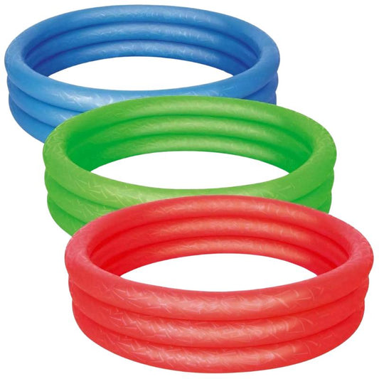 3 Ring Inflatable Red, Green, and Blue Paddling Pool | 140L Water Capacity, Durable Vinyl, Easy Setup for Toddlers & Kids | Ages 2+