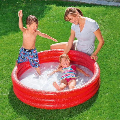 3 Ring Inflatable Red, Green, and Blue Paddling Pool | 140L Water Capacity, Durable Vinyl, Easy Setup for Toddlers & Kids | Ages 2+