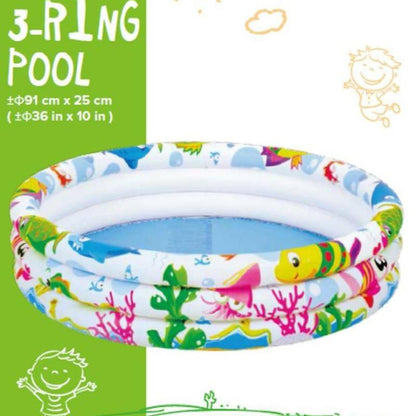 Aquatic Themed Inflatable 3-Ring Paddling Pool | Quick Inflate Pool for Summer Relaxation and Play | Perfect for Kids Fun & Outdoor Activities