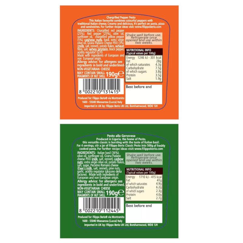 Filippo Berio Pesto Sauce Variety Pack 190 g x 6