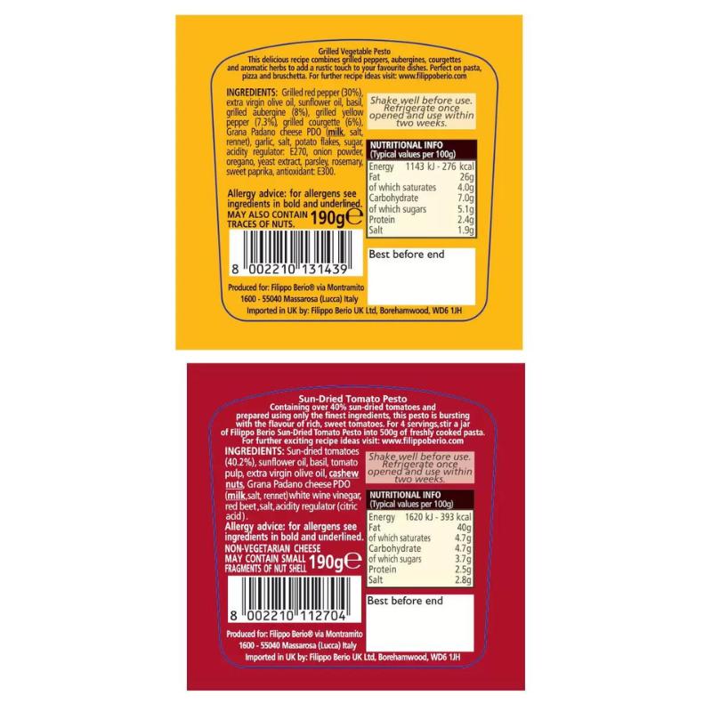 Filippo Berio Pesto Sauce Variety Pack 190 g x 6