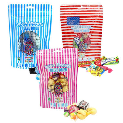 Igloo Freeze Dried Sweets Pouch 90 g | Pink, American, and Blue Pic n Mix | Crunchy and Delicious Freeze-Dried Candy for Snacking & Sharing