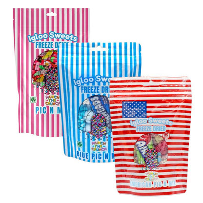 Igloo Freeze Dried Sweets Pouch 90 g | Pink, American, and Blue Pic n Mix | Crunchy and Delicious Freeze-Dried Candy for Snacking & Sharing