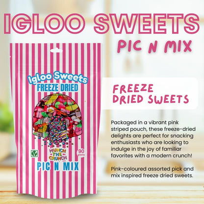 Igloo Freeze Dried Sweets Pouch 90 g | Pink, American, and Blue Pic n Mix | Crunchy and Delicious Freeze-Dried Candy for Snacking & Sharing