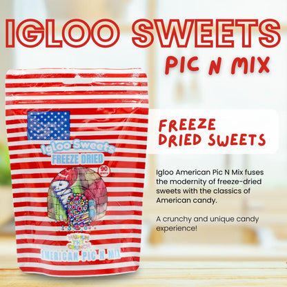 Igloo Freeze Dried Sweets Pouch 90 g | Pink, American, and Blue Pic n Mix | Crunchy and Delicious Freeze-Dried Candy for Snacking & Sharing