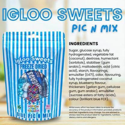 Igloo Freeze Dried Sweets Pouch 90 g | Pink, American, and Blue Pic n Mix | Crunchy and Delicious Freeze-Dried Candy for Snacking & Sharing