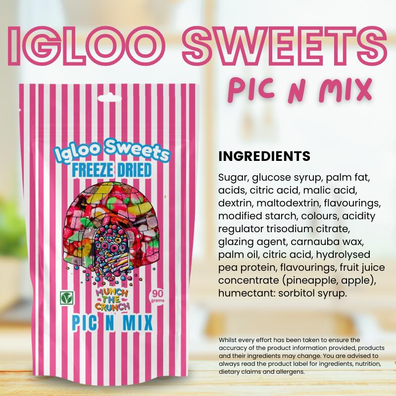 Igloo Freeze Dried Sweets Pouch 90 g | Pink, American, and Blue Pic n Mix | Crunchy and Delicious Freeze-Dried Candy for Snacking & Sharing