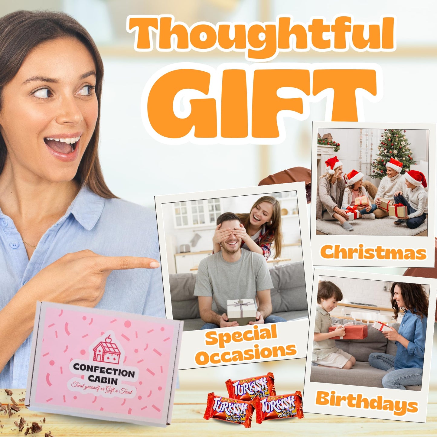 Turkish Delight Gift Box Orange Flavour (9 Bars x 51g) | Turkish Delight Hamper | Chocolate-Covered Bliss for Sharing & Gifting