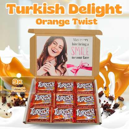 Turkish Delight Gift Box Orange Flavour (9 Bars x 51g) | Turkish Delight Hamper | Chocolate-Covered Bliss for Sharing & Gifting